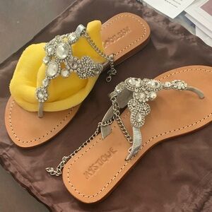 Mystique Boutique Tan Sandals with Silver Accents